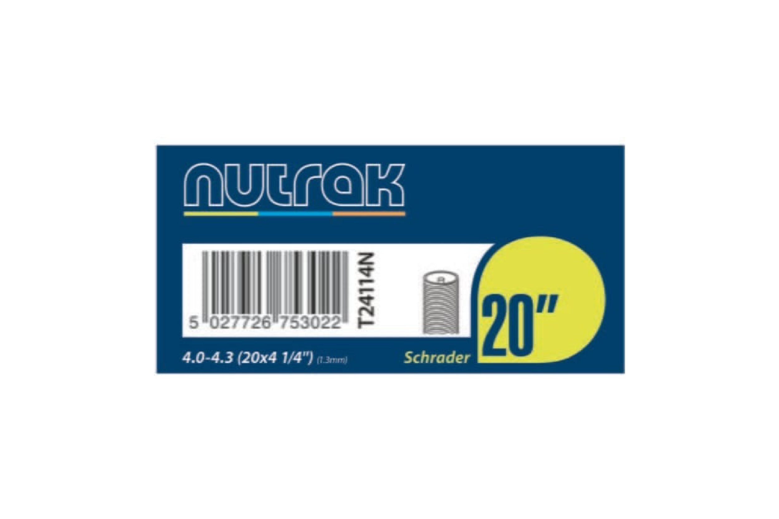 Nutrak 20 X 4 1/4 Inch Schrader Valve 1.3mm Fat Bike Inner Tube